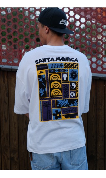 Beyaz Asos Santa Monica Sırt Baskılı Erkek Oversize Tişört