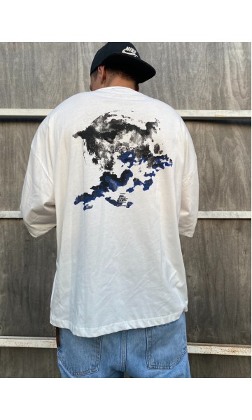 Beyaz Asos World Agency Sırt Baskılı Erkek Oversize Tişört